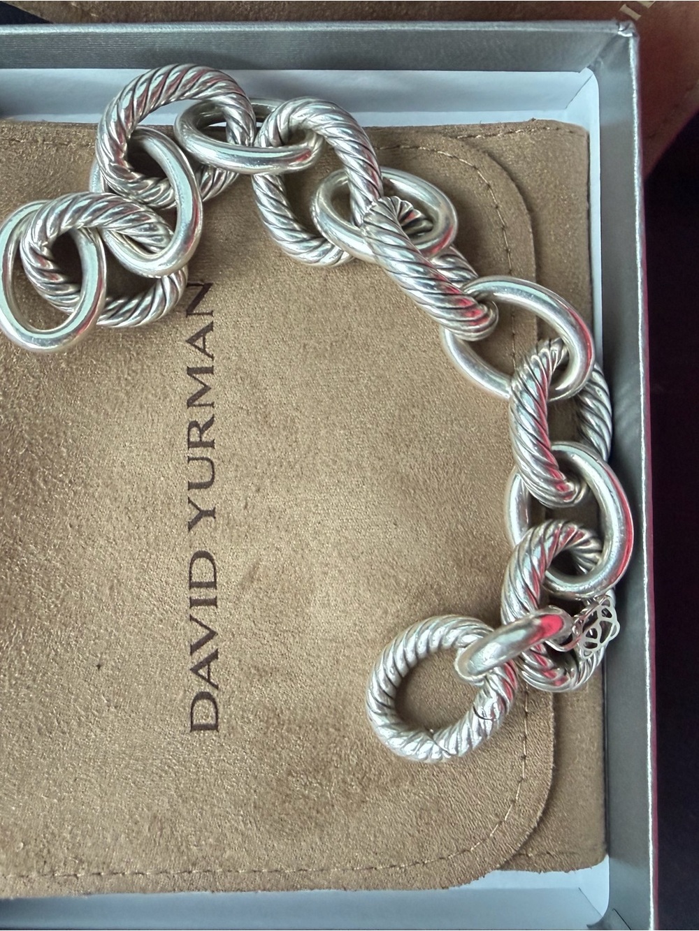 David Yurman Sterling Silver Twisted Cable Link oval link Bracelet - Picture 1 of 2